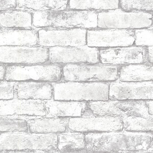 A-Street Prints Debs White Exposed Brick White Wallpaper Sample