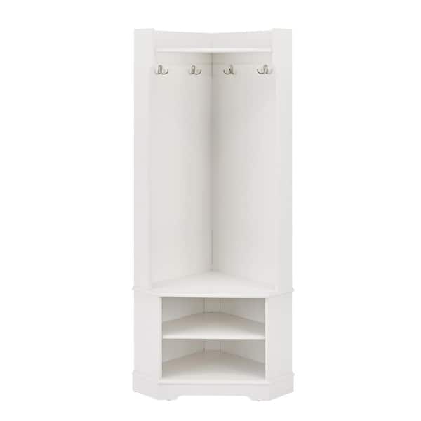 Unbranded Mccaslin 31.1 in. W x 20.8 in. D x 66.5 in. H White Wood Freestanding Corner Hall Tree Bathroom Shelf