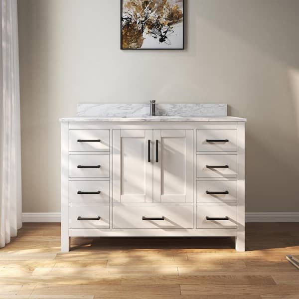 48 in. W x 22 in. D x 35 in. H Single Sink Bath Vanity Cabinet in White with Cultured Marble Top