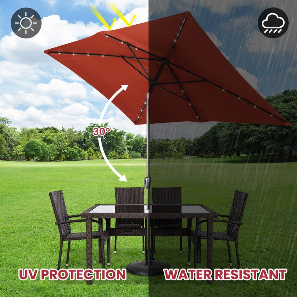 Burgundy Rectangular Solar LED Patio Umbrella with Steel Frame