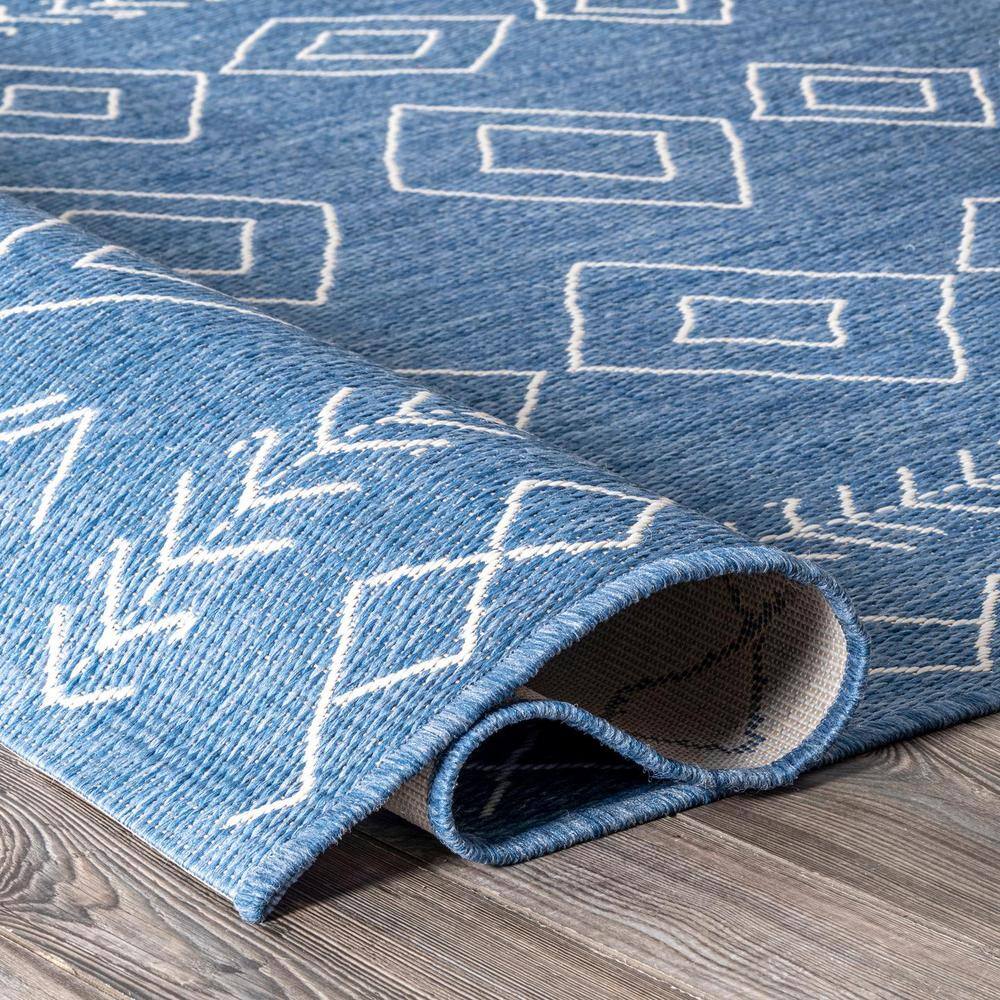 Blue Moroccan Pattern Stain-Resistant Synthetic Area Rug