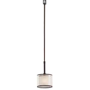 Lacey 1-Light Mission Bronze Transitional Shaded Kitchen Mini Pendant Hanging Light with Organza Shade
