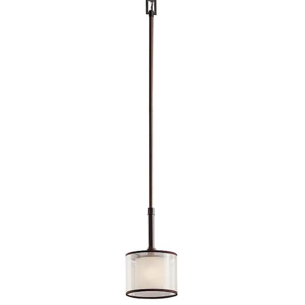 KICHLER Lacey 1-Light Mission Bronze Transitional Shaded Kitchen Mini Pendant Hanging Light with Organza Shade