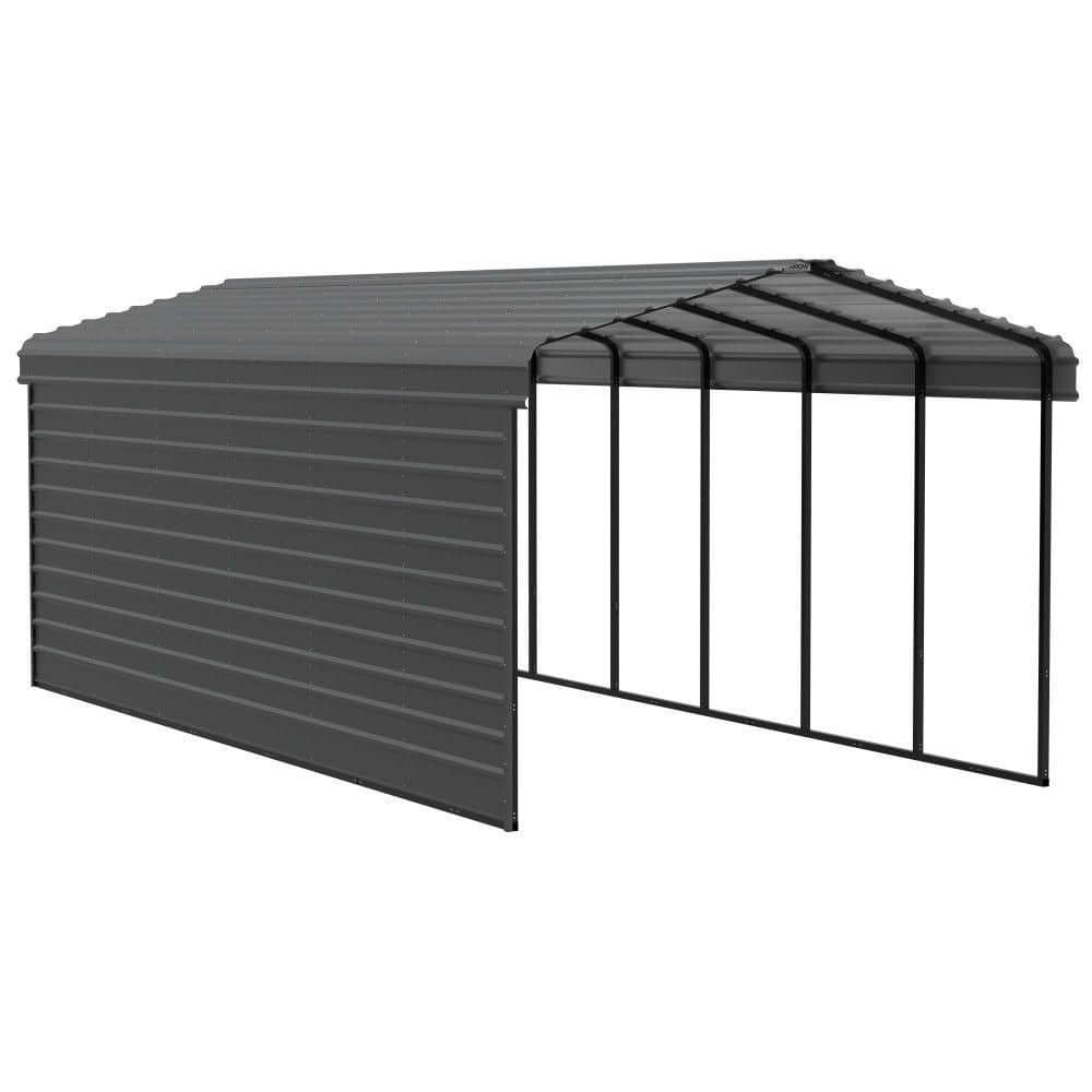 ARROW 12 ft. W x 29 ft. D x 9 ft. H Charcoal Galvanized Steel Carport with 1-Side Wall Kit (CPHC122909ECL1)