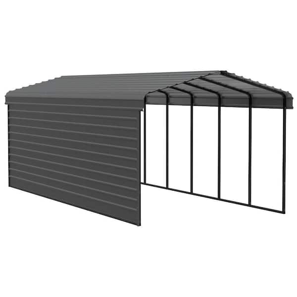 Arrow 12 ft. W x 29 ft. D x 9 ft. H Charcoal Galvanized Steel Carport with 1-Side Wall Kit