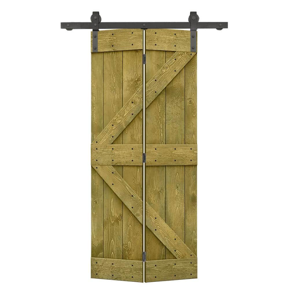 32 in. x 84 in. K Series Solid Core Jungle Green Stained DIY Wood Bi-Fold Barn Door with Sliding Hardware Kit price history on PriceWatchPro