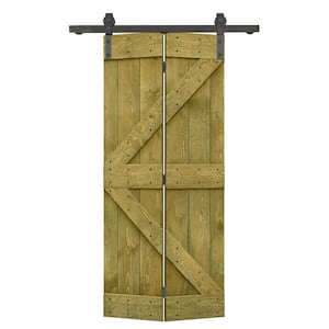 38 in. x 84 in. K Series Solid Core Jungle Green Stained DIY Wood Bi-Fold Barn Door with Sliding Hardware Kit