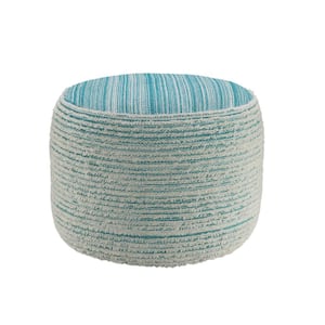 Aqua Blue/White Tropical Textured and Distressed Pouf