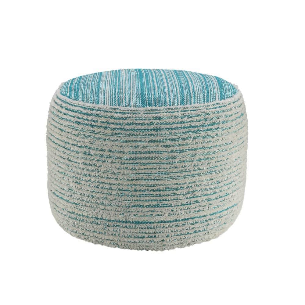Aqua Blue/White Tropical Textured and Distressed Pouf