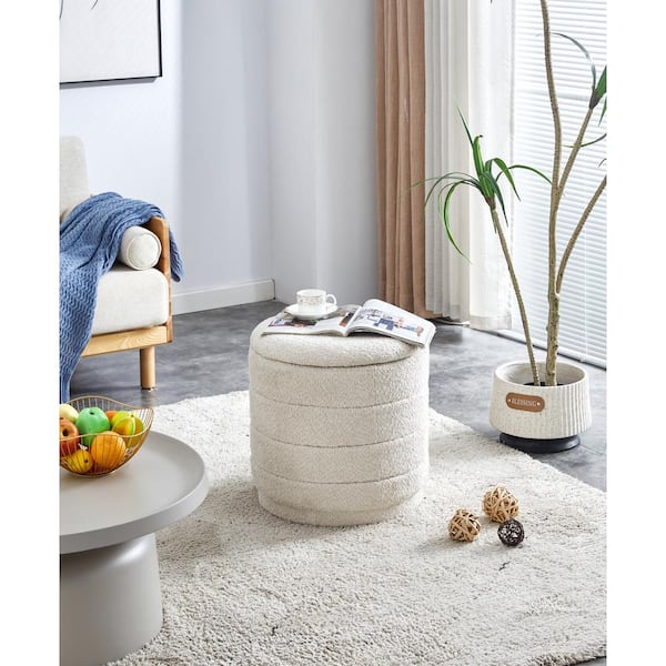 18 in. Modern White Velvet Fabric Round Upholstered Ottoman with Storage Foot  Rest Ottoman Furniture Metal Small Stool ZT-W172790874 - The Home Depot