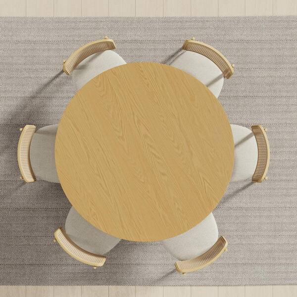 Lirago Round Oak Wood 52 in. Column Base Dining Table Seats
