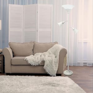 71 in. White 3-Light Torchiere Floor Lamp with Scalloped Glass Shades