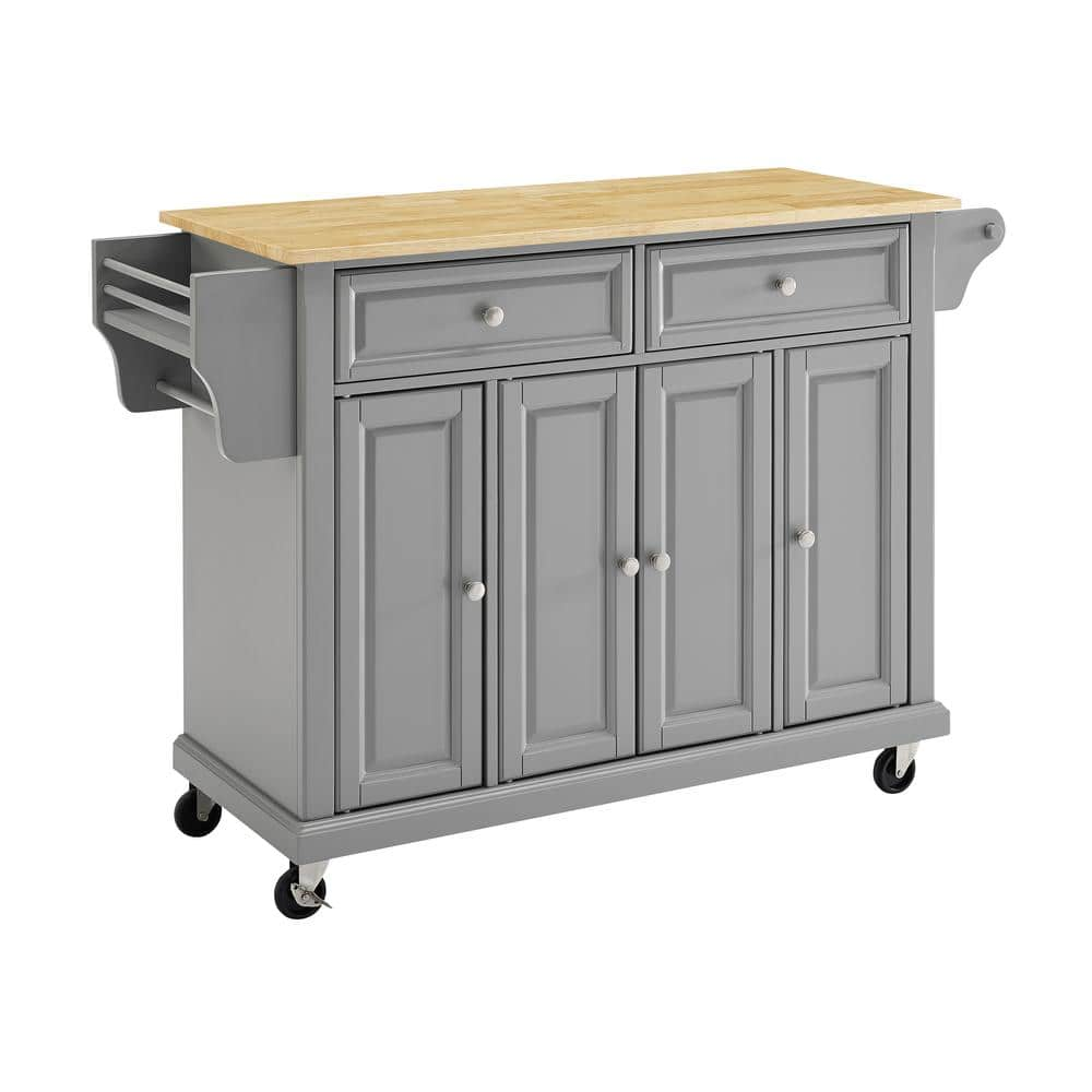 CROSLEY FURNITURE Grey Kitchen Cart with Natural Wood Top