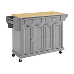 Grey Kitchen Cart with Natural Wood Top