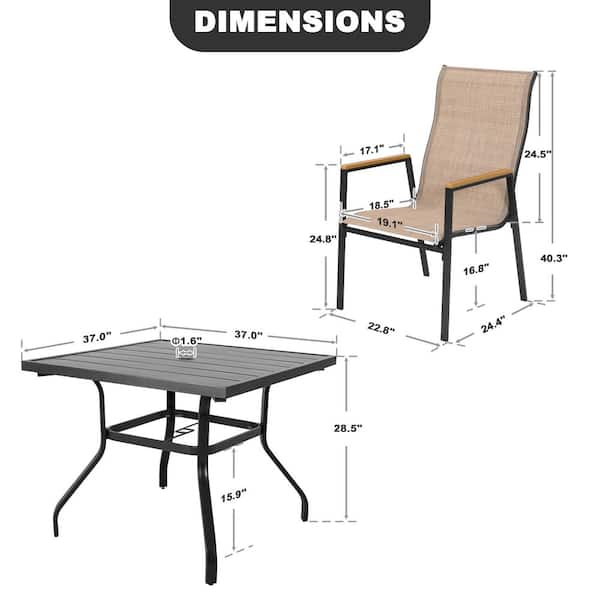 Nuu Garden Black 5-Piece Textilene and Faux Wood Square Outdoor