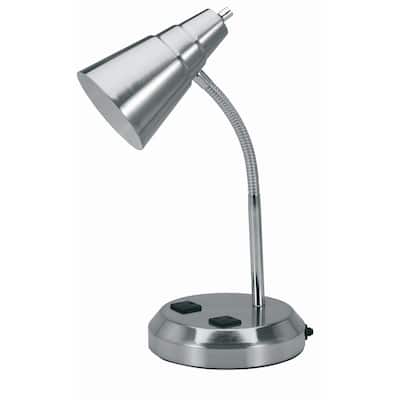 15 in. Satin Nickel Indoor Gooseneck Lamp with 2-Outlets