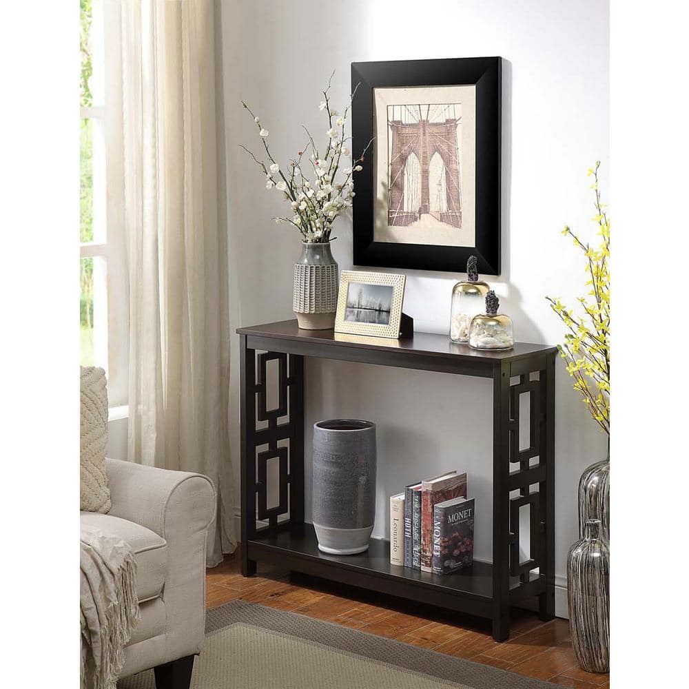 Town Square Espresso 40" Wood Console Table with Storage Shelf