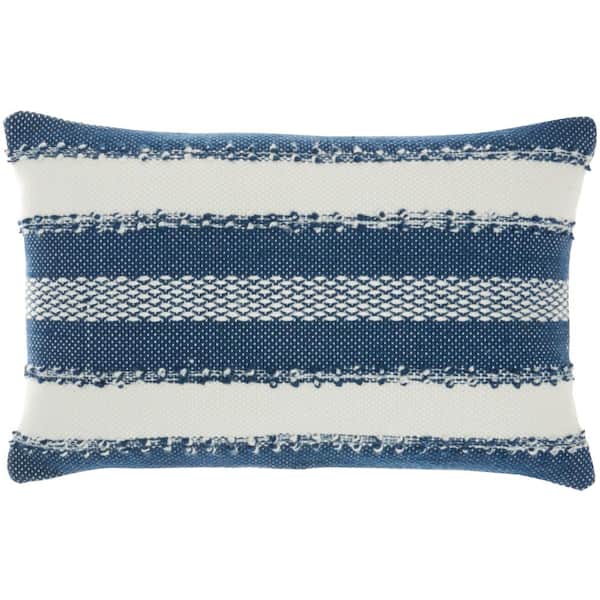 Mina Victory Navy Striped 22 in. x 14 in. Indoor/Outdoor Rectangle Throw Pillow