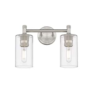 Crown Point 13.88 in. 2-Light Satin Nickel Vanity Light with Glass Shade