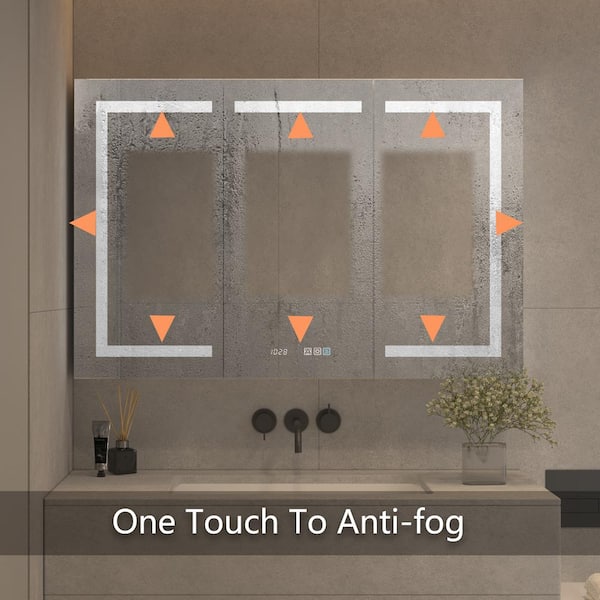 WELLFOR W12 32-in x 30-in Lighted LED Fog Free Surface/Recessed Mount Anodized Black Aluminum Mirrored Soft Close Medicine Cabinet with Outlet