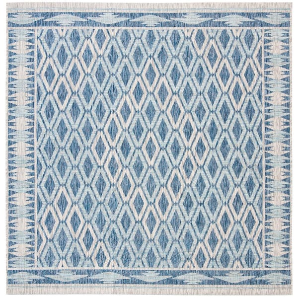 SAFAVIEH Courtyard Navy/Gray 7 ft. x 7 ft. Square Border Indoor/Outdoor Patio  Area Rug