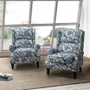 Bogazk Modern Jacobean Polyester Pattern Manual Recliner with Wingback and Rubber Wood Legs (Set of 2)