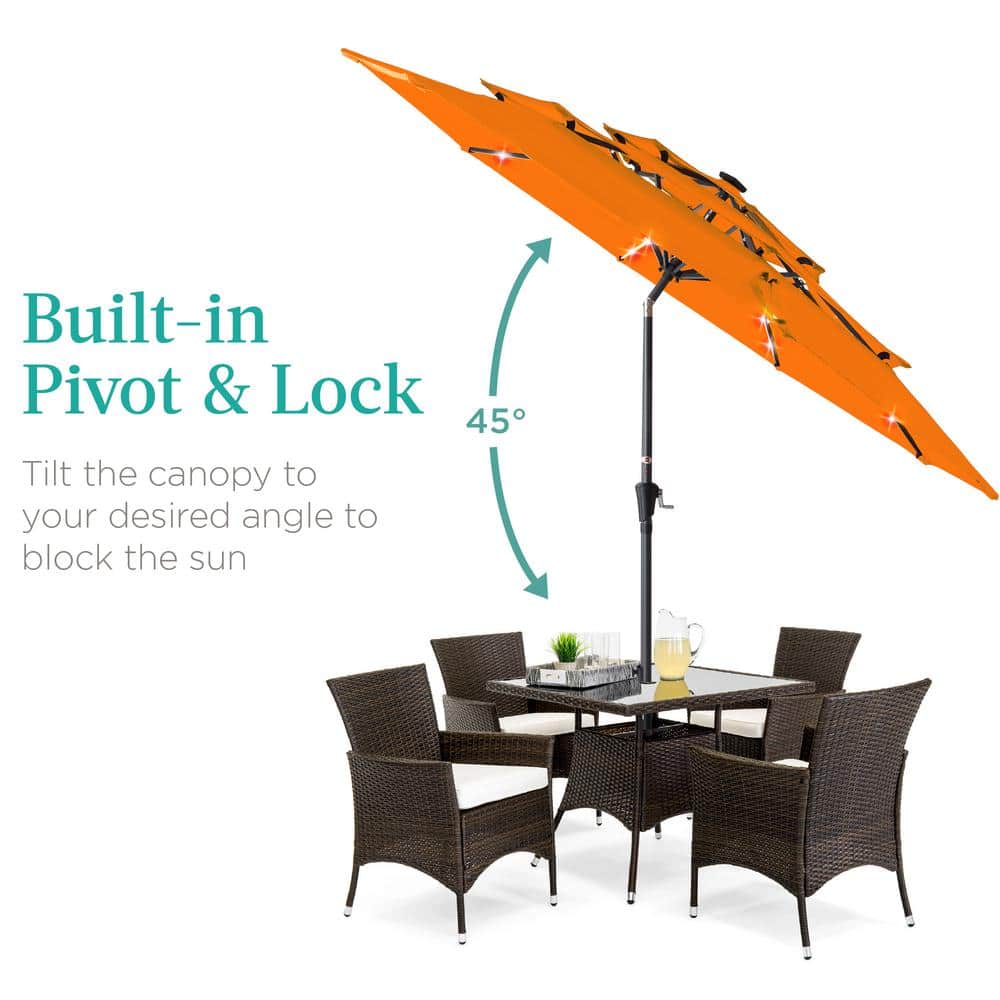 10ft Orange Steel Market Patio Umbrella with LED Lights