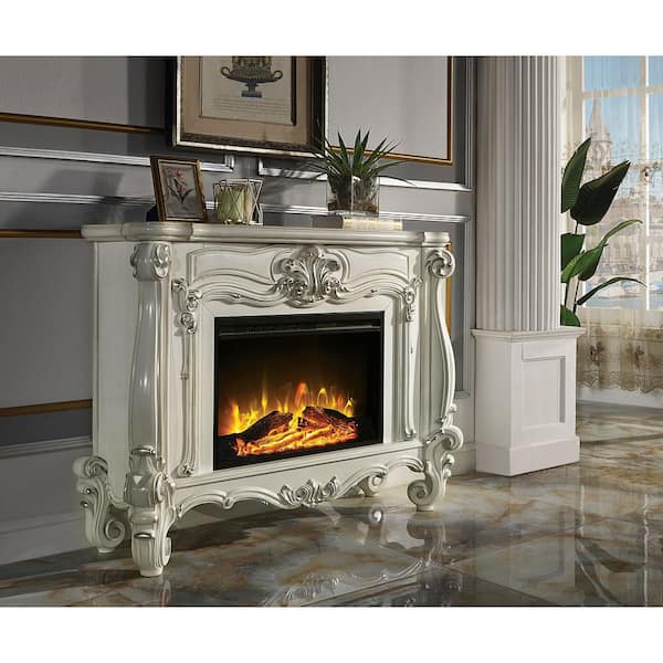 Acme Furniture Versailles 47 in. Freestanding Wooden Electric Fireplace in Bone White