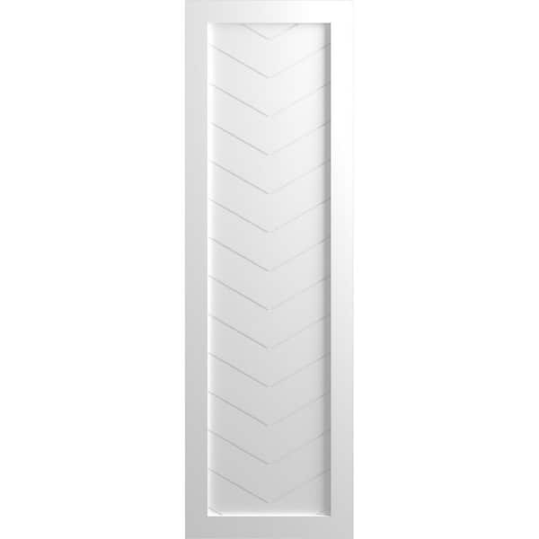 Ekena Millwork 18 in. x 46 in. True Fit PVC Single Panel Chevron Modern Style Fixed Mount Board and Batten Shutters Pair in White