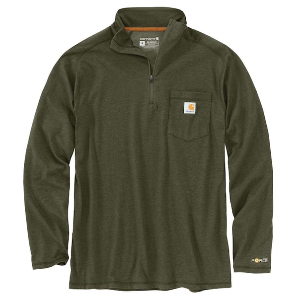 Carhartt Men's 4 X-Large Basil Heather Cotton/Polyester Force Relaxed Fit Midweight Long Sleeve Quarter Zip T-Shirt