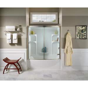 Ovation 48 in. x 72 in. Semi-Frameless Sliding Shower Door in Satin Nickel and Clear Glass