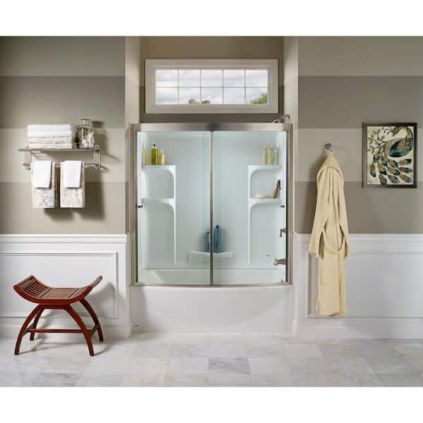 American Standard Ovation 48 in. x 72 in. Semi-Frameless Sliding Shower Door in Satin Nickel and Clear Glass