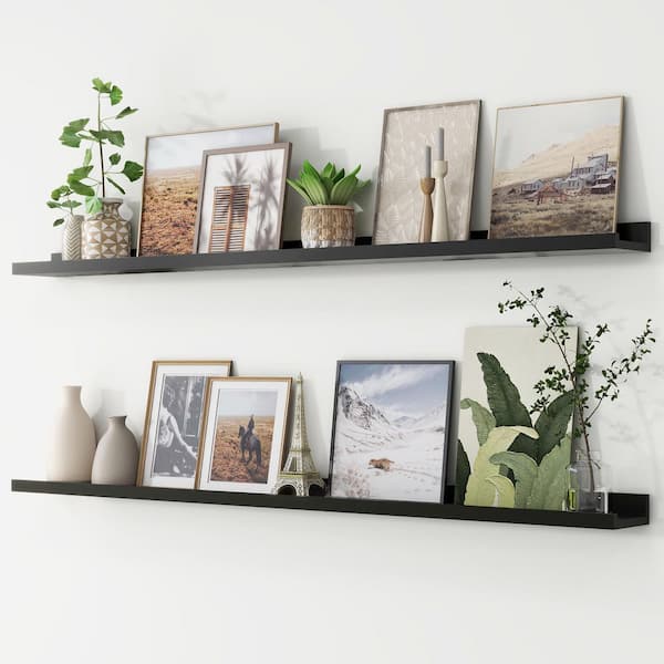 Unbranded 56 in. W x 4.7 in. D Black Decorative Wall Shelf (Set-2)