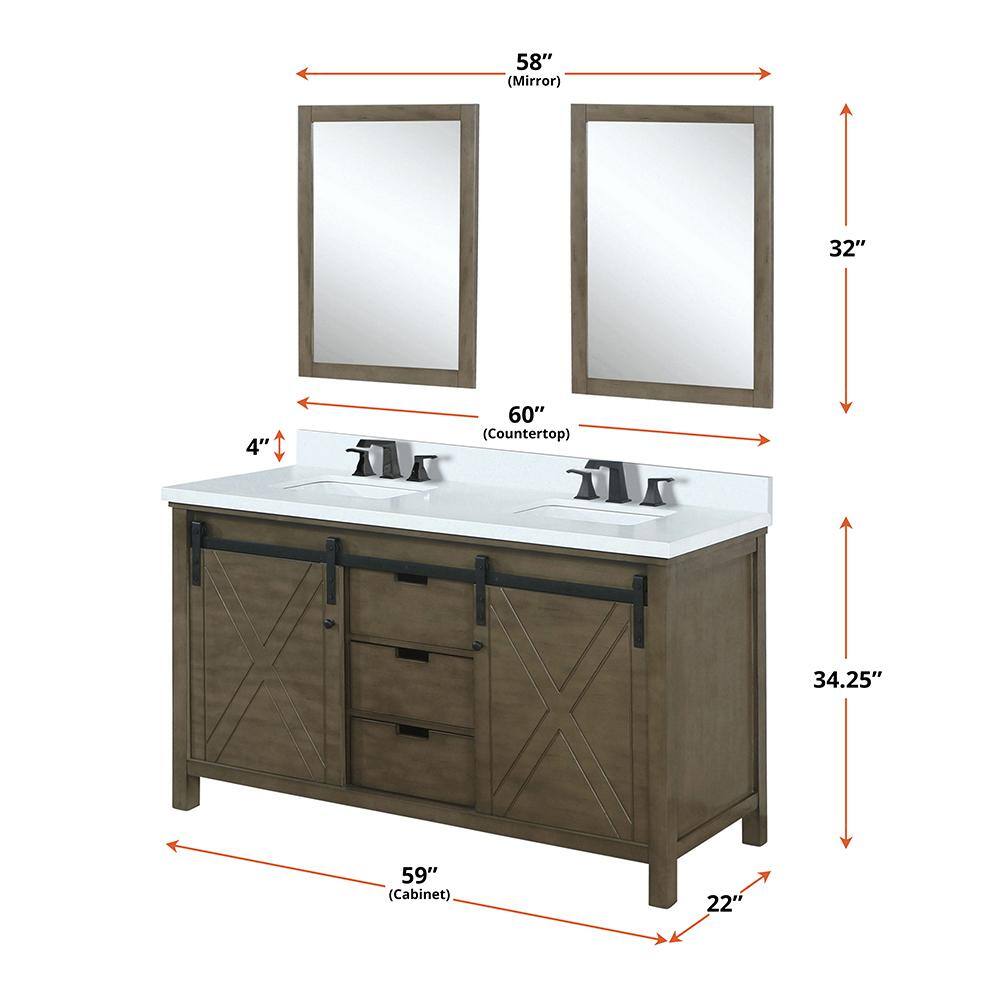 Marsyas 60" Rustic Brown Double Vanity with Quartz Top
