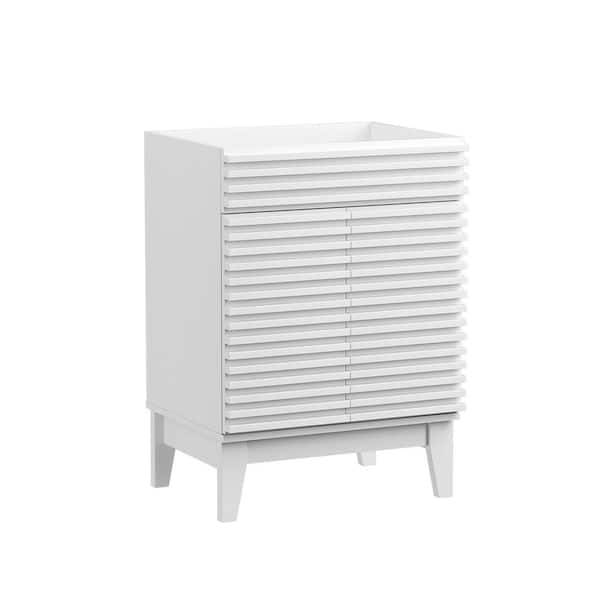 Unbranded Mid-Century 24 in. Freestanding Bathroom Cabinet Vanity with Storage in White (Sink Basin Not Included)