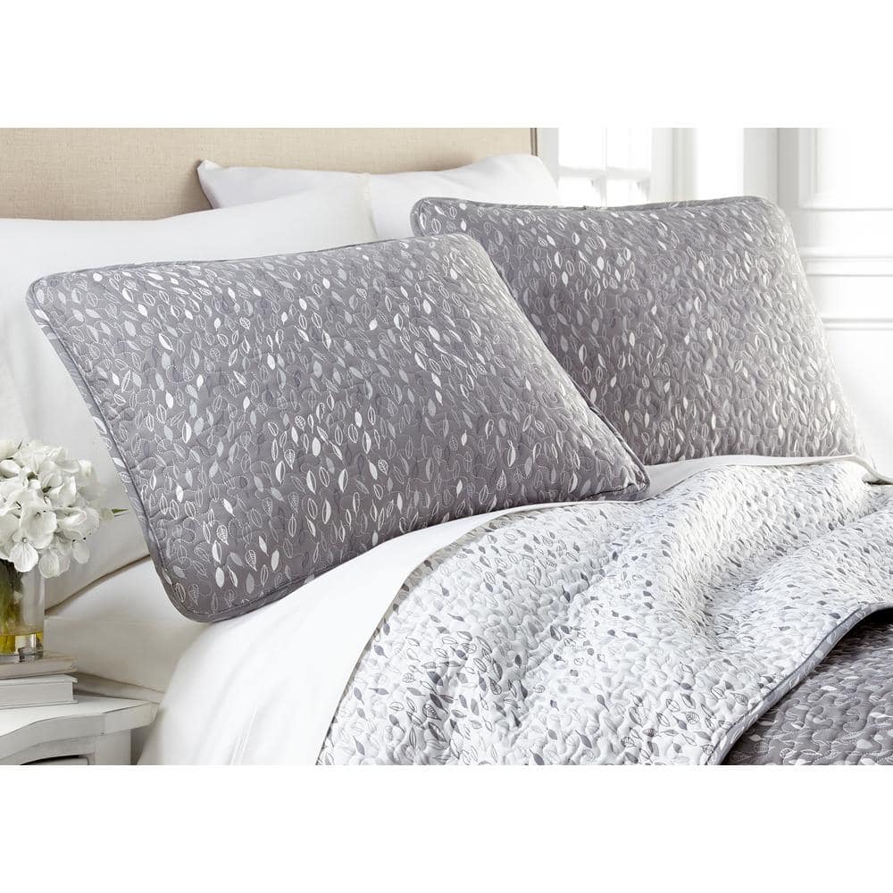 Botanical Forest Grey Reversible Microfiber Full Quilt Set