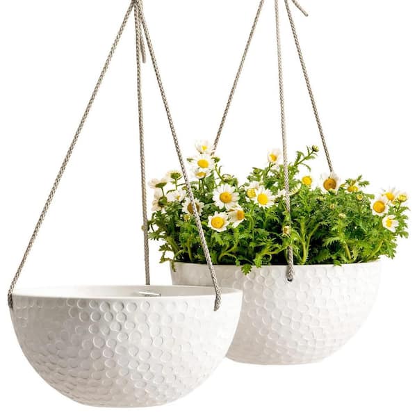 White Plastic Hanging Planter Pot (2-Pack)