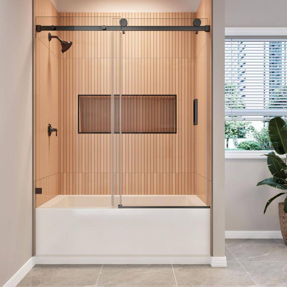 56-61 in. W x 60 in. H Single Sliding Frameless Tub Door in Matte Black with 3/8 in. Clear SGCC Tempered Glass price history on PriceWatchPro