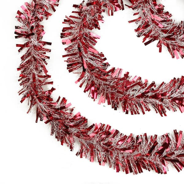 50 ft. Festive Red and White Thick Cut Christmas Tinsel Garland-Unlit-6 Ply