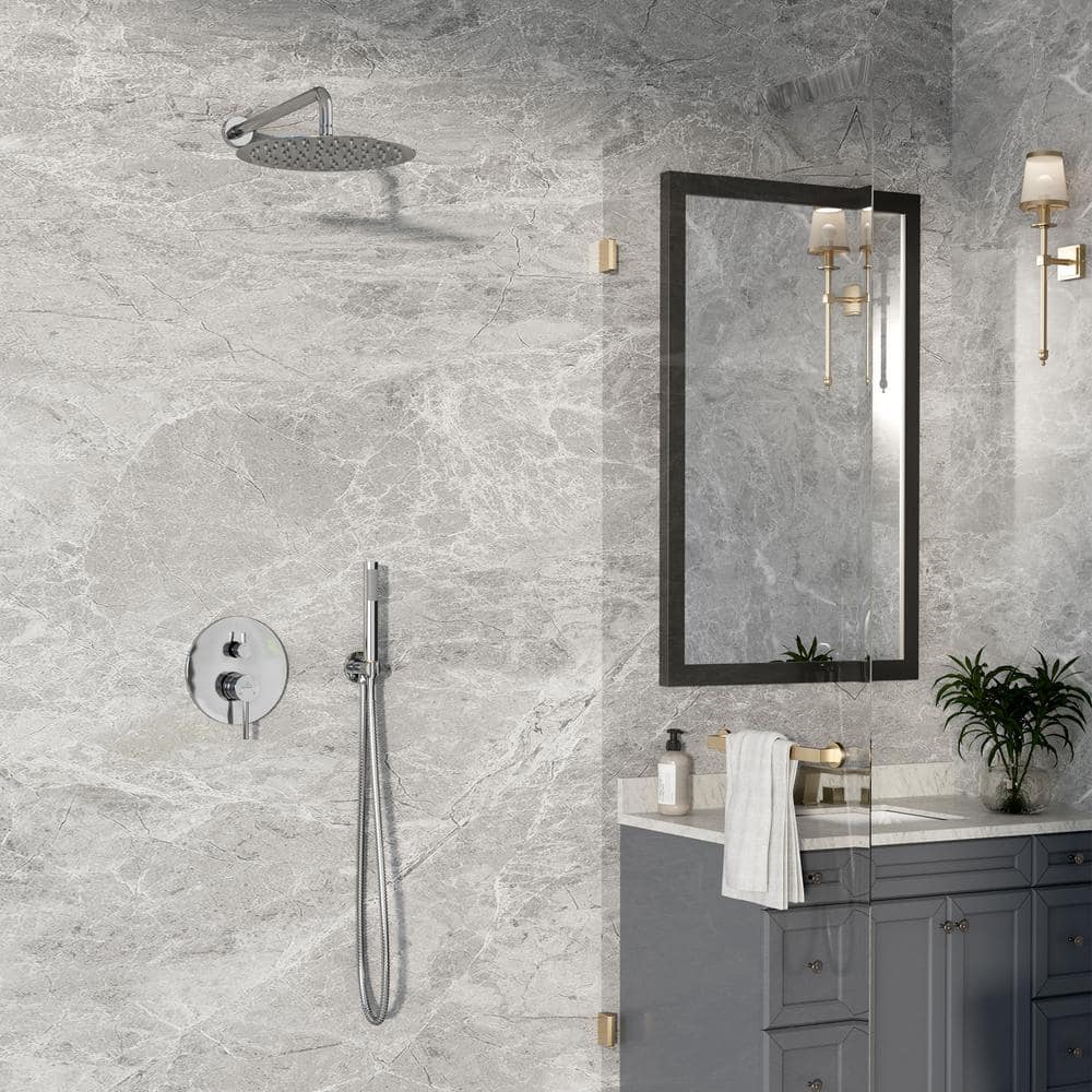 Chrome Dual Shower Head System with Handheld and Rain Shower
