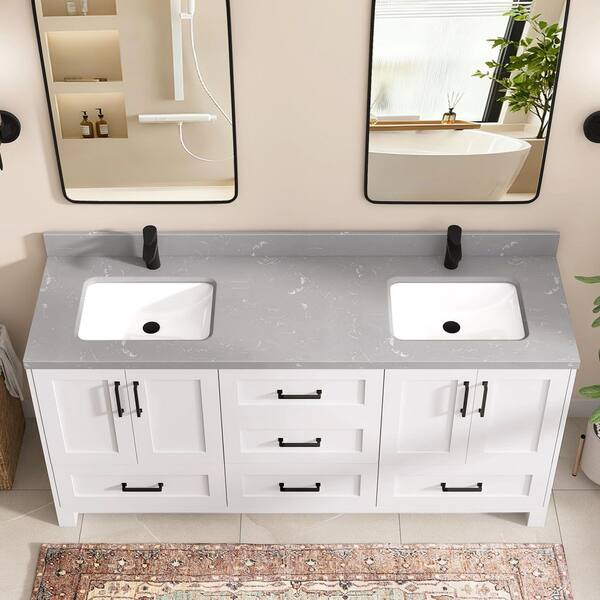 Zeafive 60 in. W x 22 in. D Cultured Marble White Rectangular