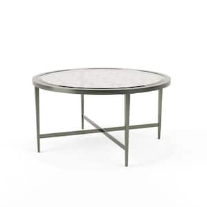 Zophie 33 in. Silver Medium Round Glass Coffee Table
