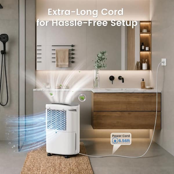 50 pt. 5,500 sq. ft. Home Dehumidifier for Basement, 20%-90%RH Adjustable Humidistat, with Bucket, Drain Hose in White