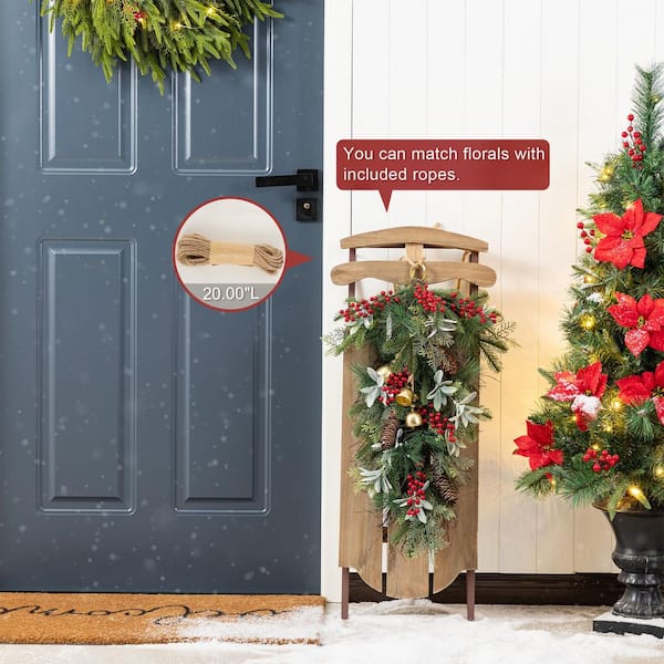 夜の木 レイモンド・ペイシェ Glitzhome 34.25 in. H Wooden Natural Christmas Sleigh Porch Decor