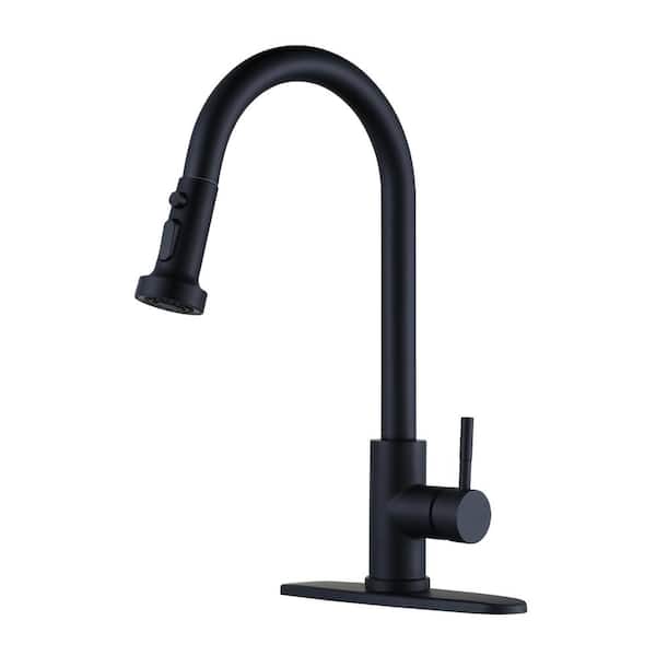 WOWOW Single Handle Pull Down Sprayer Kitchen Faucet with Soap Dispenser Stainless Steel in Matte Black