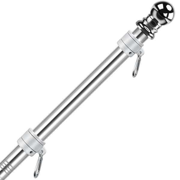360° Spinning 1 in. Adjustable Aluminum Flag Pole Tangle Free Rust Proof Wind Resistant Outdoor Silver 5FT