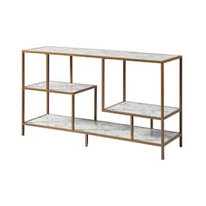 Marmo 54 in. L x 15.5 in. W x 32 in. H Brass with Faux Marble Top TV Stand