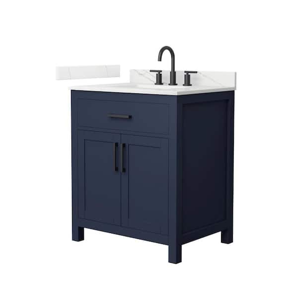 Beckett 30 in. Single Freestanding Dark Blue Bath Vanity with Giotto Quartz Top (Assembled)