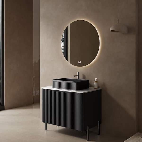 30 in. Single Sink Freestanding Black Bath Vanity with Black Ceramic Top