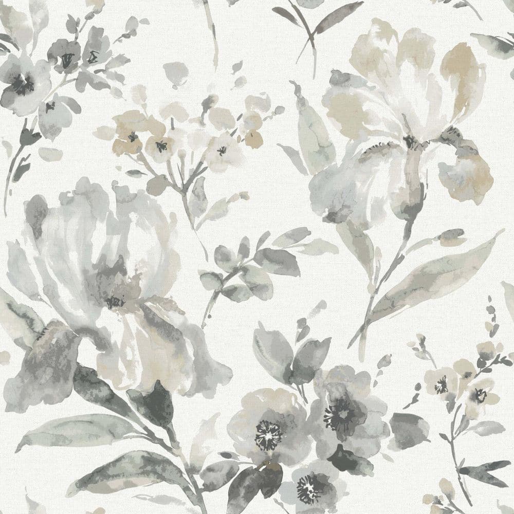 Grey Floral Vinyl Peel and Stick Wallpaper Roll